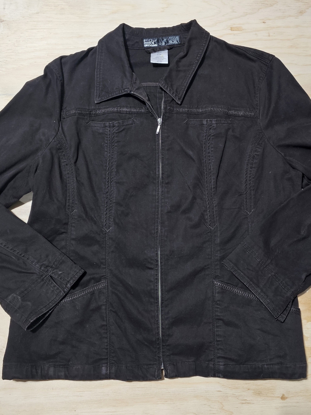Y2k FRENCH Dressing Jacket Sz XL Vertical Seam Detail Brown Light Zip Up Fall